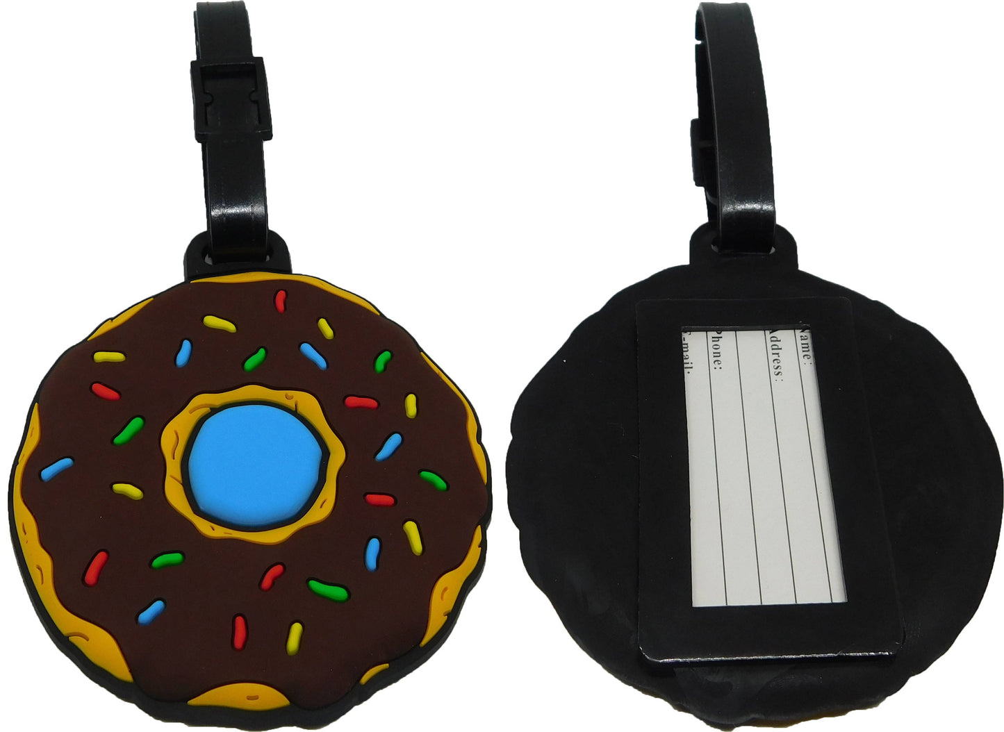 Schokoladen Donut Streusel - Kofferanhänger Taschenanhänger Adressschild Plastik Adresse Anhänger