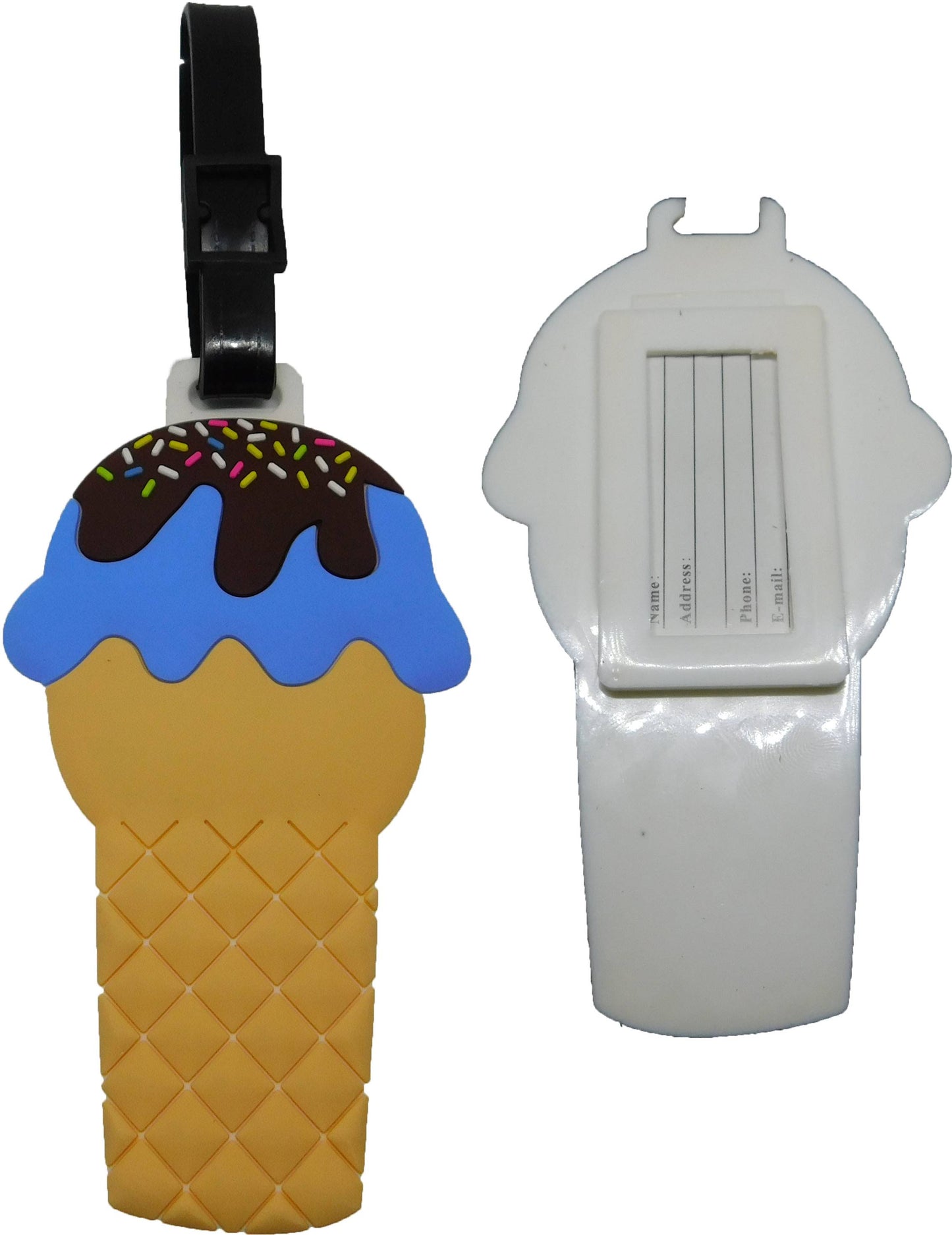 Kugel Blaues Waffel Eis - Kofferanhänger Taschenanhänger Adressschild Plastik Adresse Anhänger