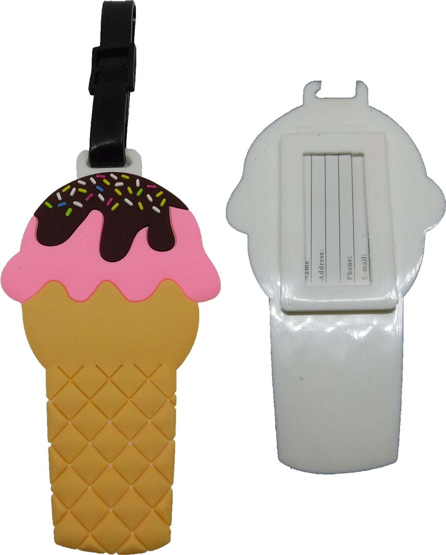 Kugel Rosa Waffel Eis - Kofferanhänger Taschenanhänger Adressschild Plastik Adresse Anhänger