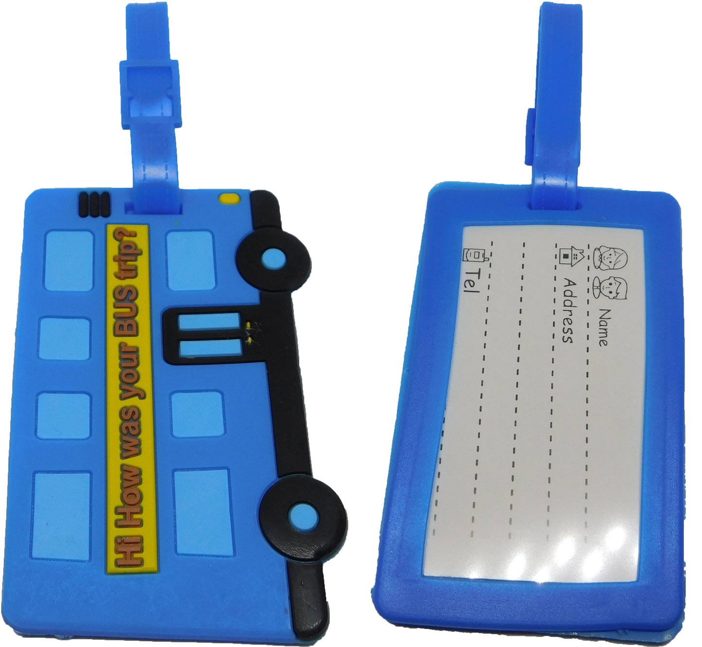 Blauer Doppeldeckerbus Bus - Kofferanhänger Taschenanhänger Adressschild Plastik Adresse Anhänger