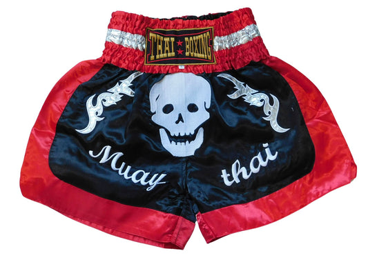 Kraftvoll und Stilvoll: Moderne Muay Thai Shorts für Erwachsene! (Totenkopf schwarz rot unisex M-L-XL-XXL-3XL)