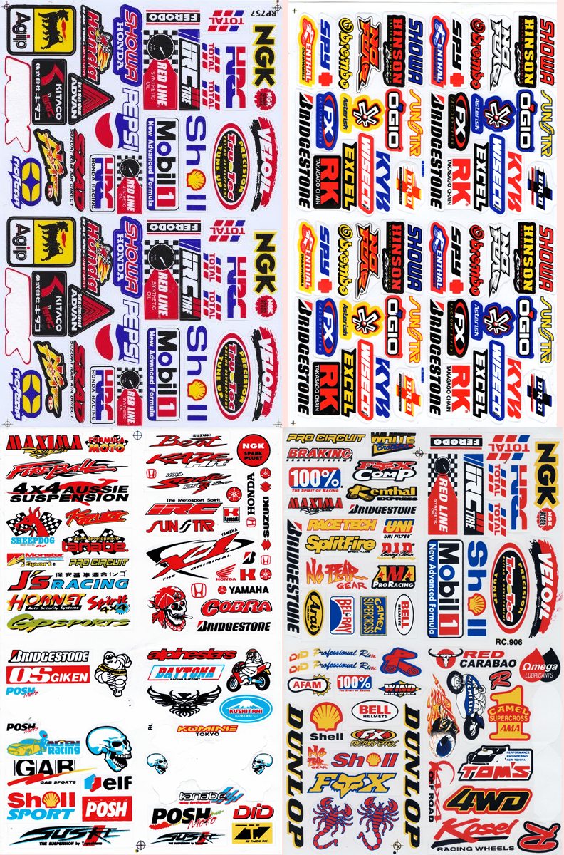 4 Bogen Promotion Set Sponsoren Sponsors Aufkleber Sticker Motorrad Moped Roller Skateboard Auto Tuning Modellbau selbstklebend
