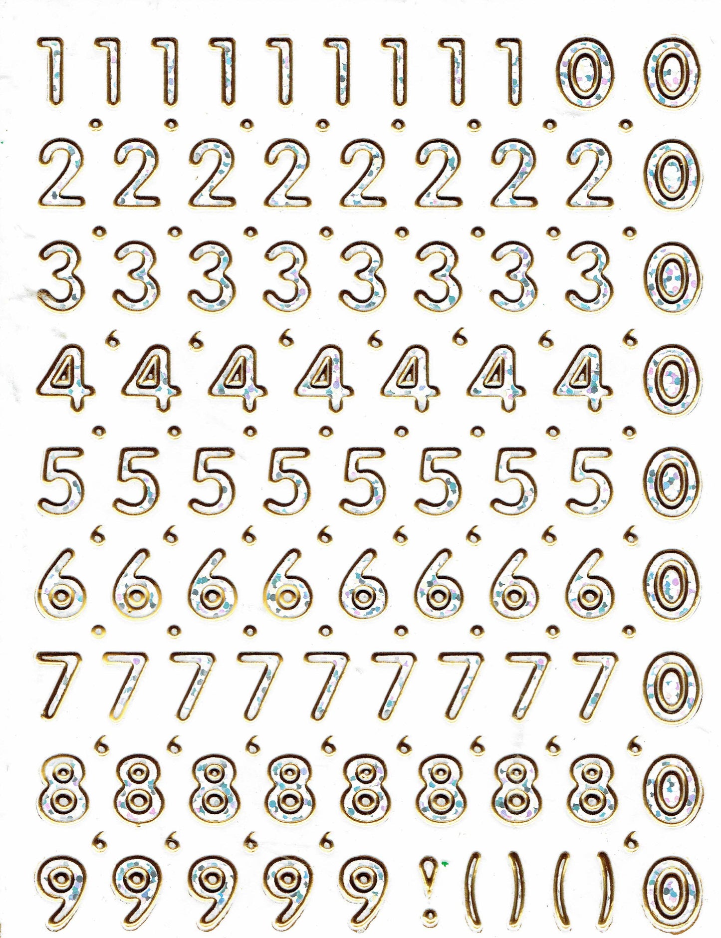 Zahlen Nummern 10 mm hoch silber Aufkleber Sticker mit Metallic-Glitzereffekt – Ideal für Kinder, Basteln, Kindergarten und Geburtstage 1 Bogen