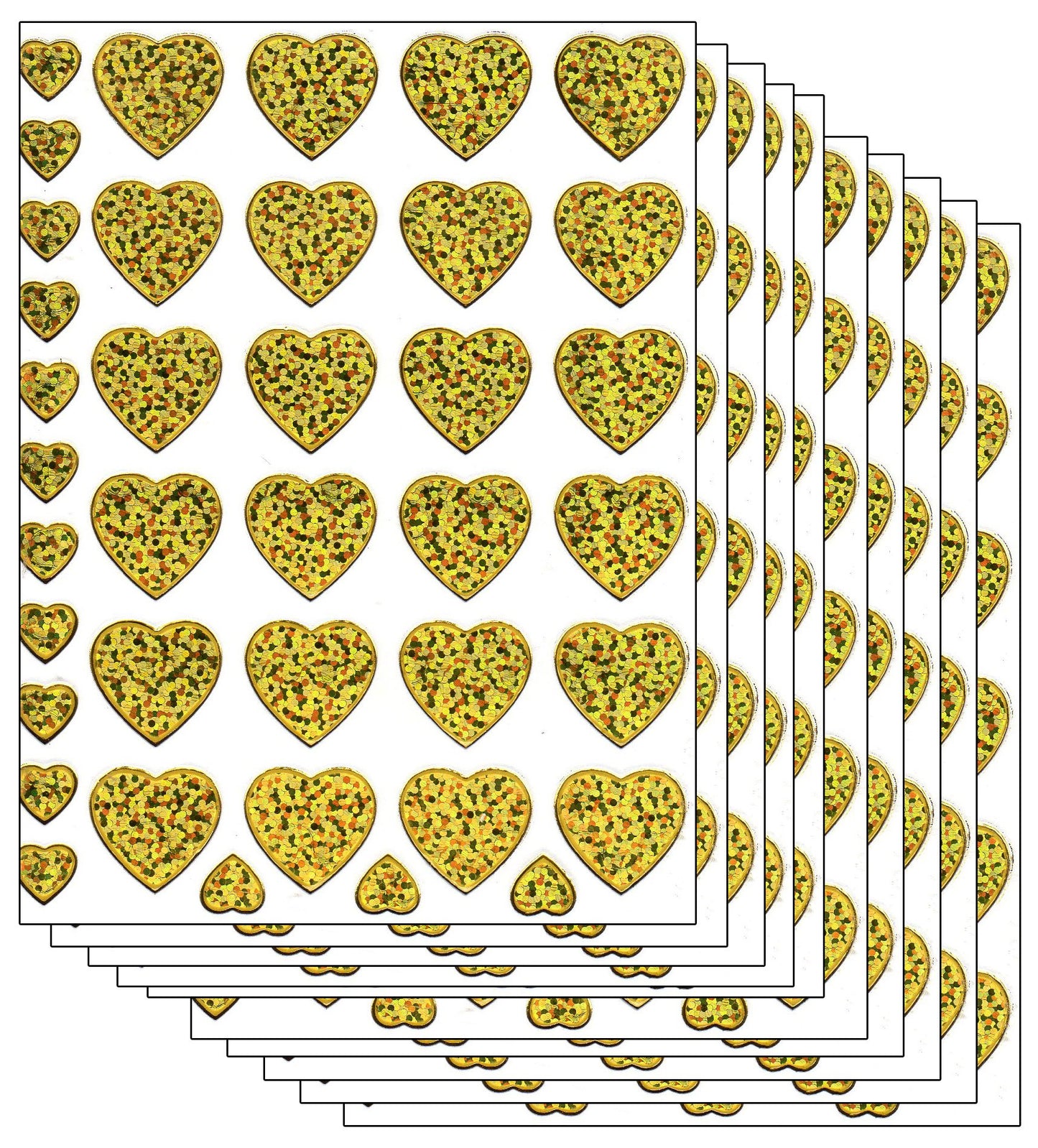 10ER Vorteilsangebot Herzen Herz Liebe gold Aufkleber Sticker metallic Glitzer Effekt für Kinder Basteln Kindergarten Geburtstag 10 Bogen 174