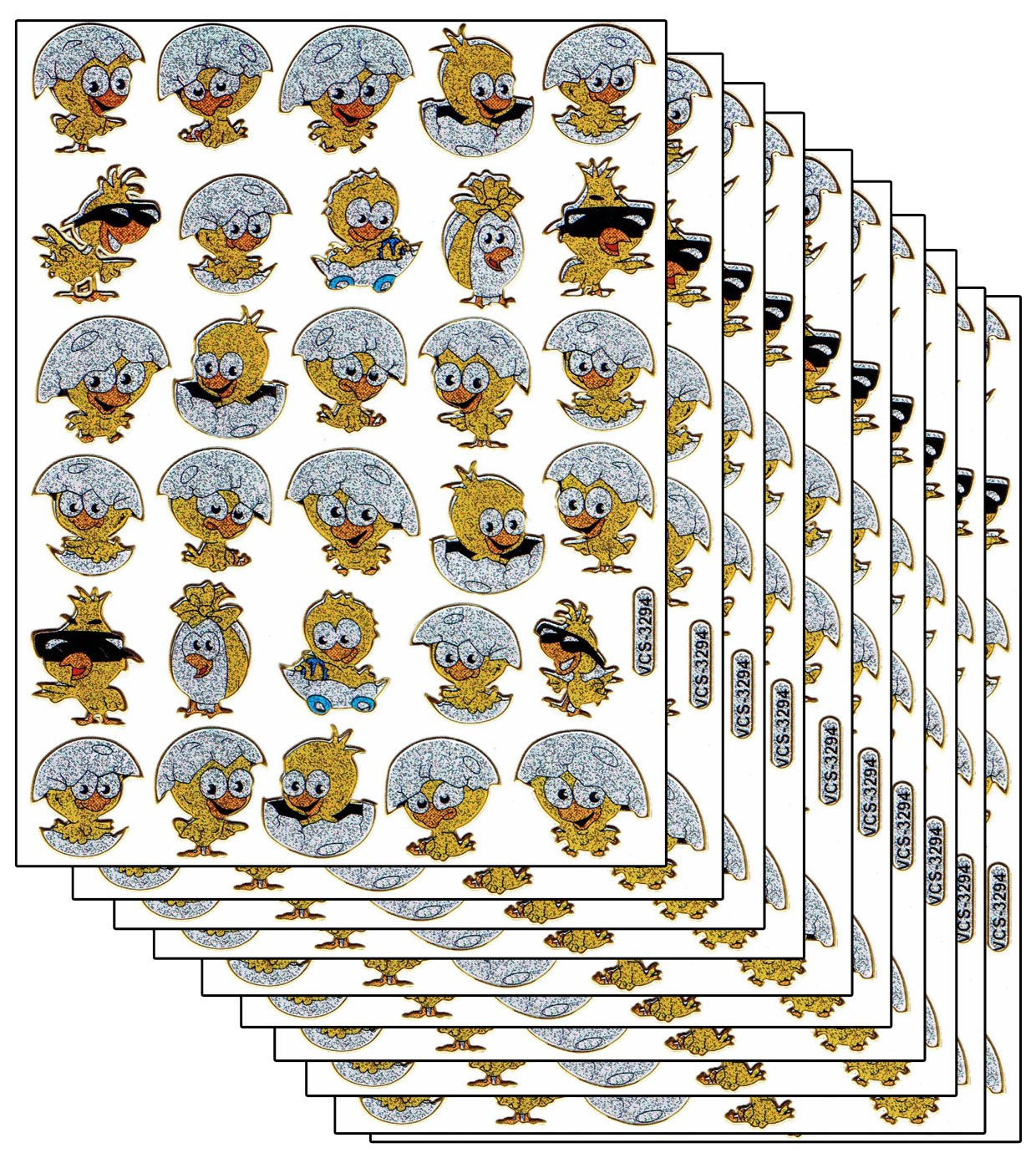 10ER Vorteilsangebot Tiere Küken Eierschale Aufkleber Sticker metallic Glitzer Effekt für Kinder Basteln Kindergarten Geburtstag 10 Bogen 202