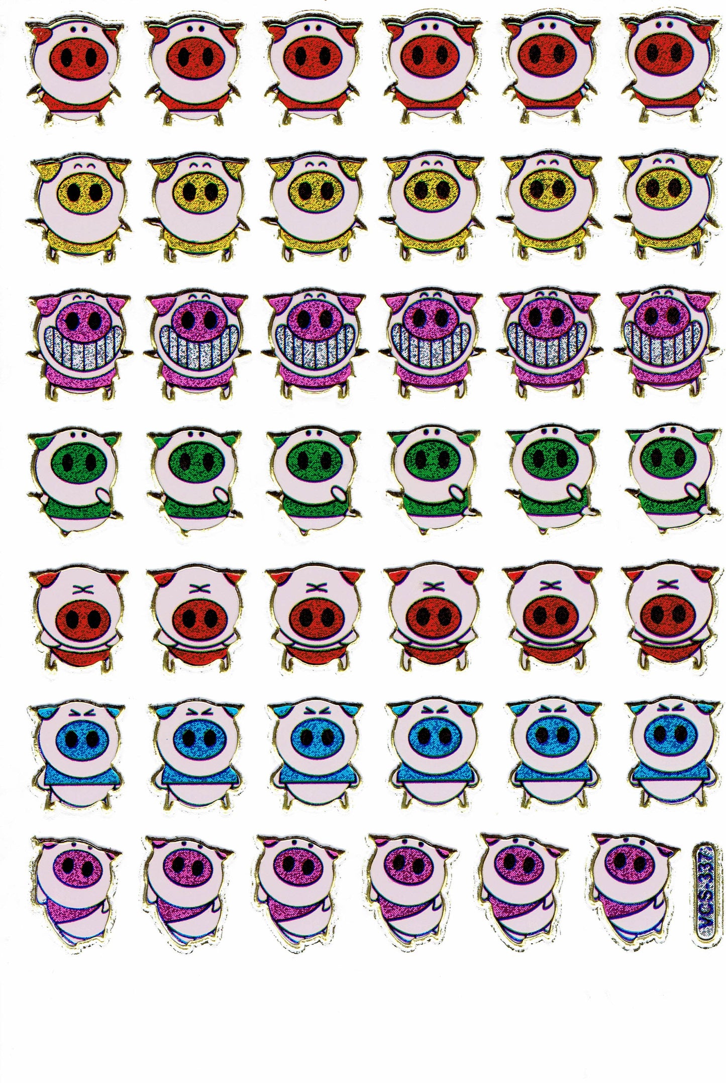 Schweine Schweinchen Tiere bunt Aufkleber Sticker metallic Glitzer Effekt Kinder Basteln Kindergarten 1 Bogen 136