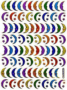 Mond Halbmond Sichel Sterne Stern bunt Aufkleber Sticker metallic Glitzer Effekt für Kinder Basteln Kindergarten Geburtstag 1 Bogen 235