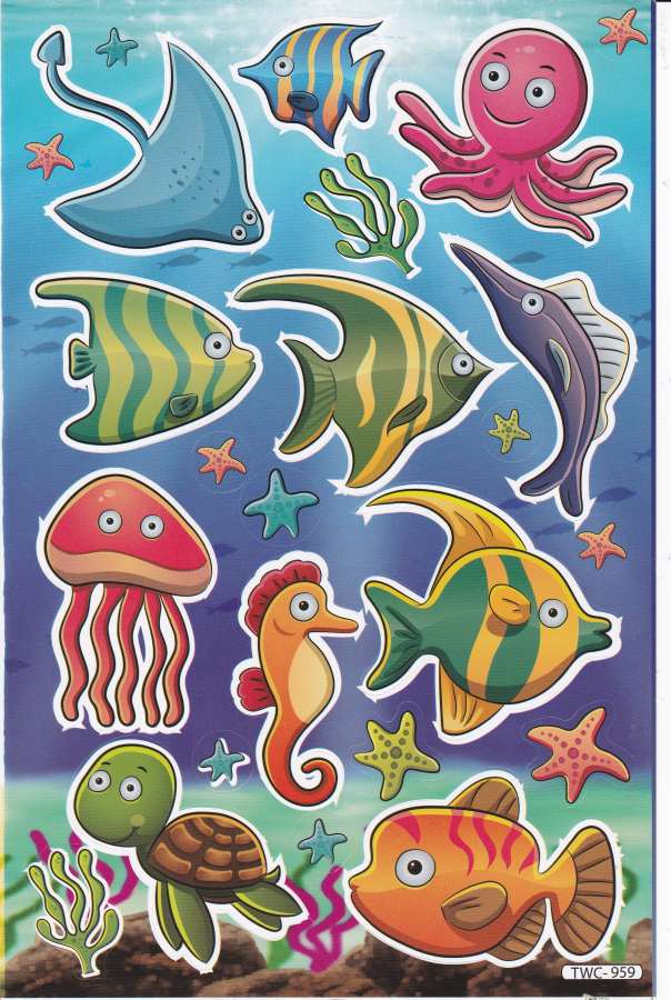 Meeresbewohner Sticker Set – Delfin Wal Oktopus Seepferdchen Fisch Aufkleber für Kinder Basteln & Dekoration