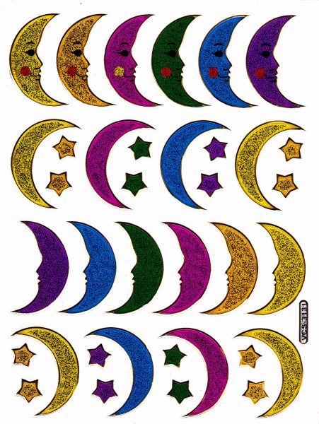 Moon Crescent Sickle Star Star Colorful Sticker Metallic Glitter Effect for Children Crafts Kindergarten Birthday 1 sheet 470