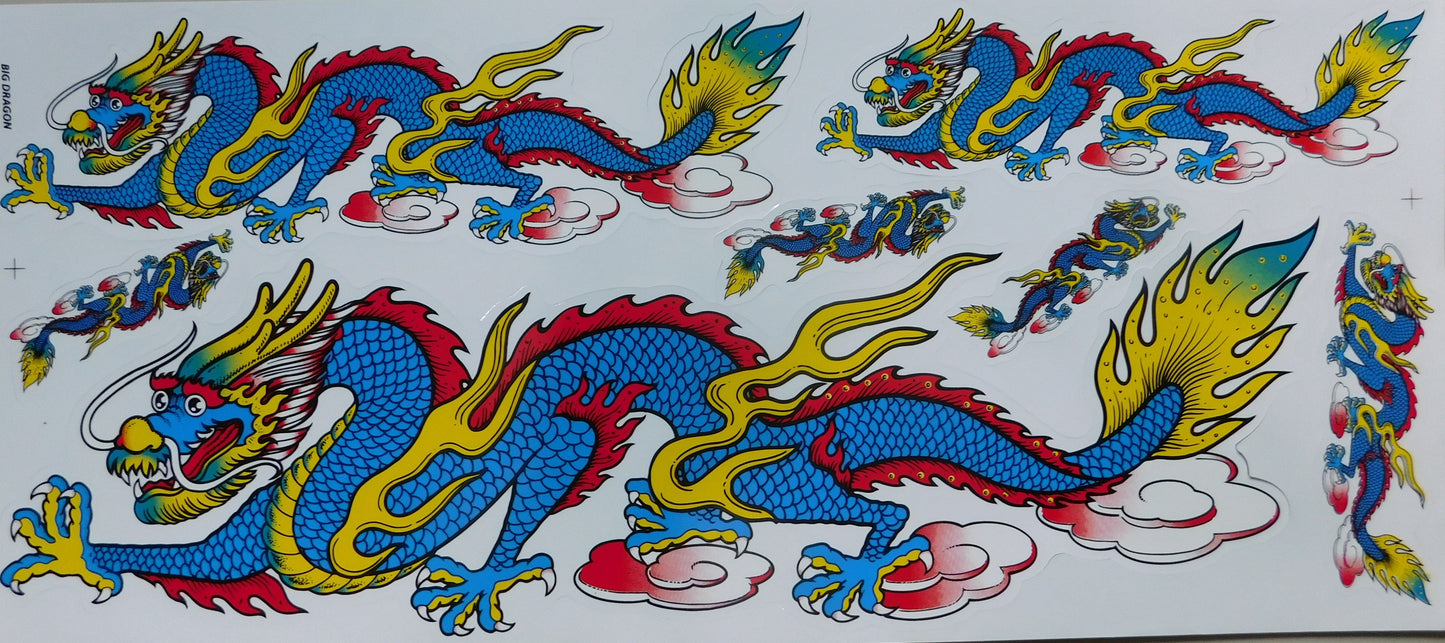 Drachen blau extra big Sticker Aufkleber Folie 1 Blatt 530 mm x 230 mm wetterfest Motorrad Roller Skateboard Auto Tuning selbstklebend