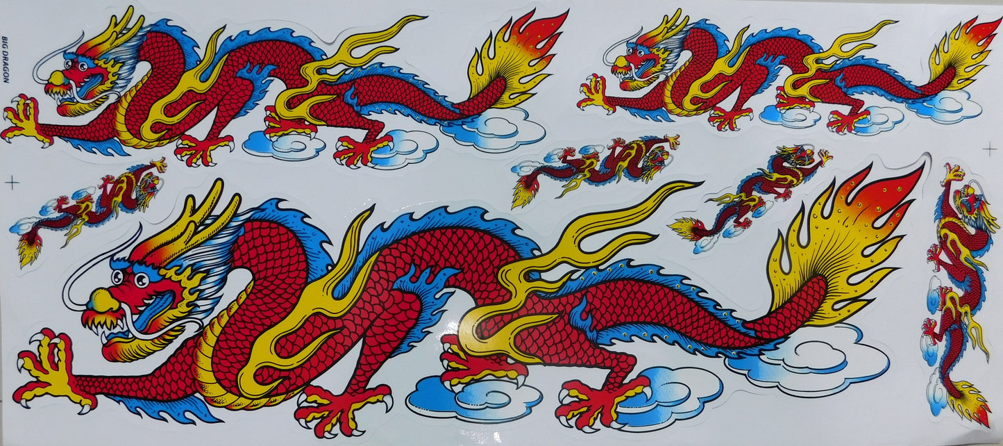 Dragon vert extra grand film autocollant 1 feuille 530 mm x 230 mm résistant aux intempéries moto scooter skateboard voiture tuning auto-adhésif LS003