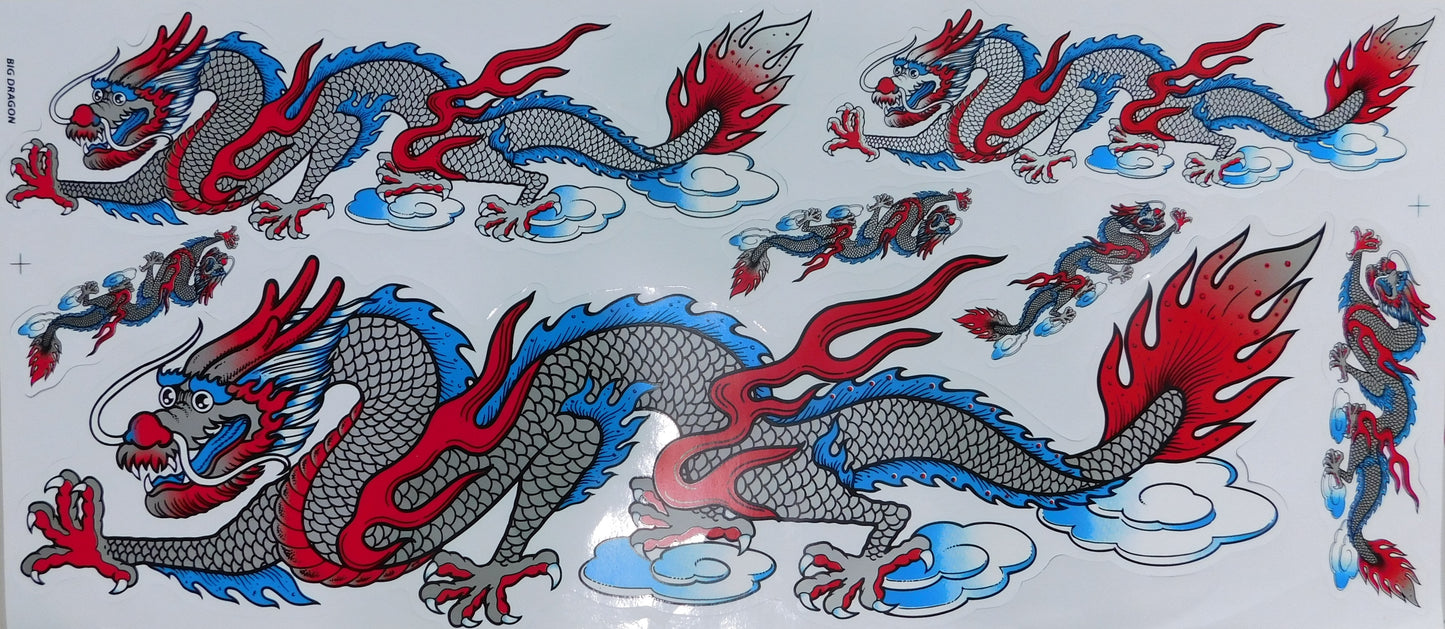 Drachen grau extra big Sticker Aufkleber Folie 1 Blatt 530 mm x 230 mm wetterfest Motorrad Roller Skateboard Auto Tuning selbstklebend