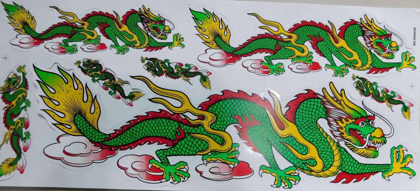Dragon vert extra grand film autocollant 1 feuille 530 mm x 230 mm résistant aux intempéries moto scooter skateboard voiture tuning auto-adhésif LS003