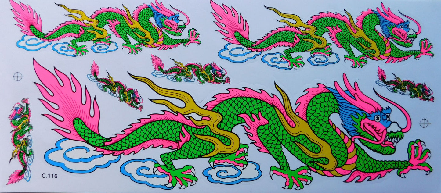 2 x dragon vert extra large film autocollant 1 feuille 530 mm x 230 mm résistant aux intempéries moto scooter skateboard auto tuning autocollant LS003+4