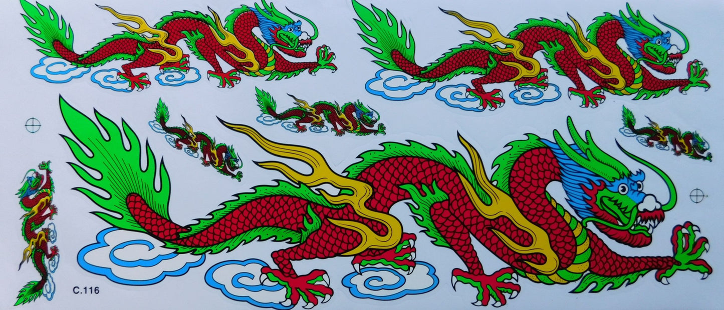 Dragon rouge extra grand film autocollant 1 feuille 530 mm x 230 mm résistant aux intempéries moto scooter skateboard voiture tuning auto-adhésif LS006