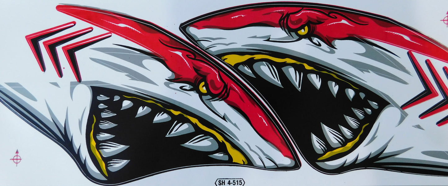Hai Shark Flammen rot Sticker Aufkleber Folie 1 Blatt 350 mm x 150 mm wetterfest Motorrad Roller Skateboard Auto Tuning selbstklebend LS010