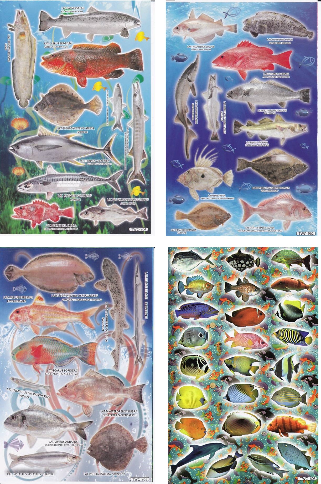 4 Bogen Promotion Set Fische Tiere Aquarium Aufkleber Sticker Kinder Basteln Kindergarten Geburtstag