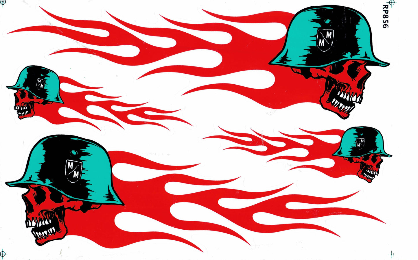 Totenkopf Flammen Feuer rot Aufkleber Sticker Motorrad Roller Skateboard Auto Tuning Modellbau selbstklebend 044
