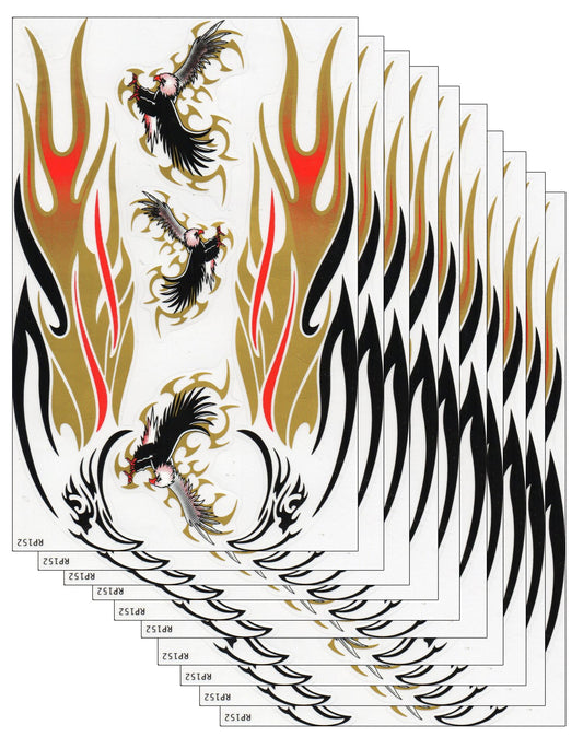 10ER SPAR PACK Adler Flammen gold Aufkleber Sticker Motorrad Roller Skateboard Auto Tuning Modellbau selbstklebend 126