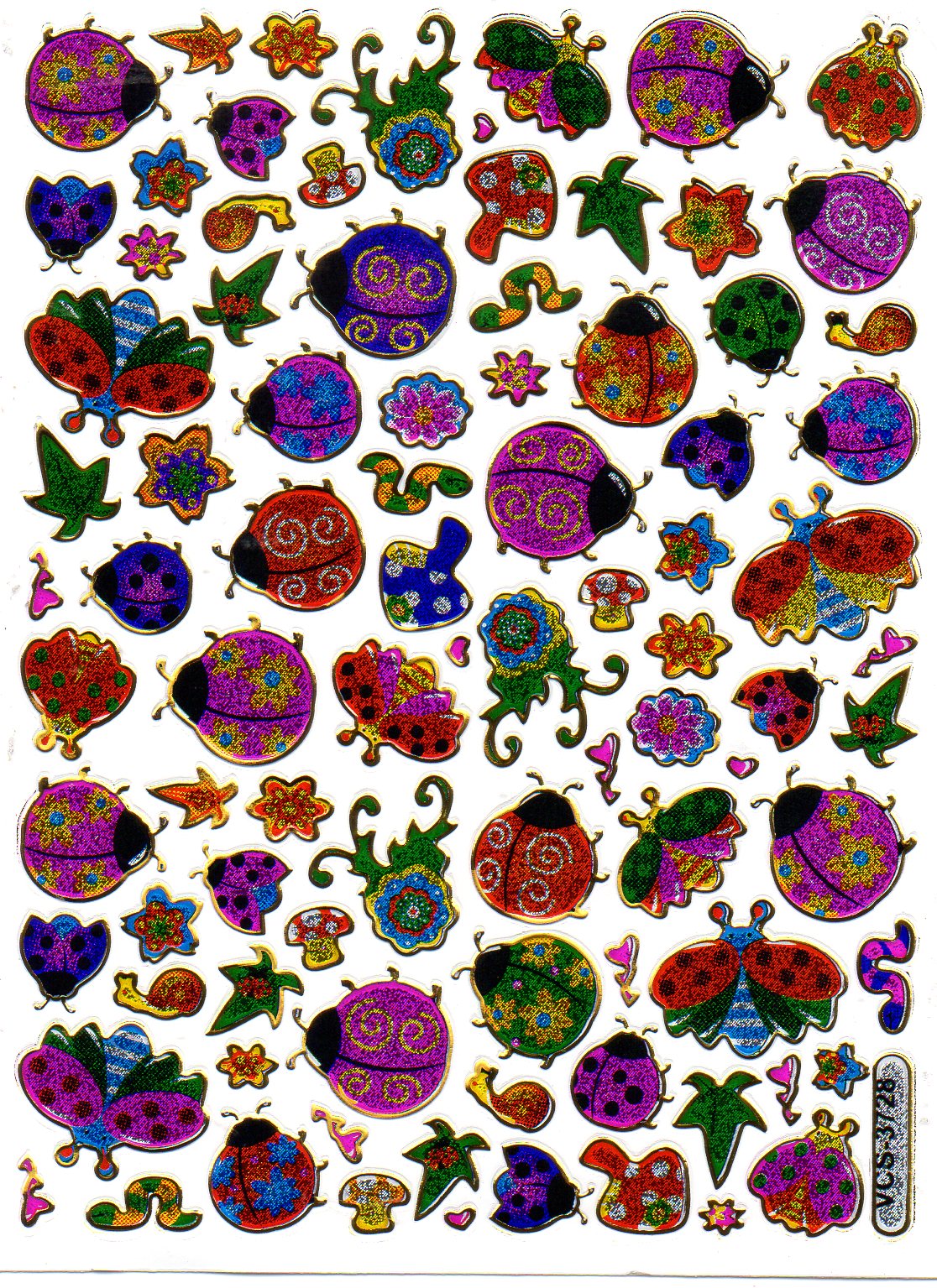 Bugs Insectes Animaux Colorés Autocollant Effet Paillettes Métalliques Enfants Artisanat Maternelle 1 feuille 131
