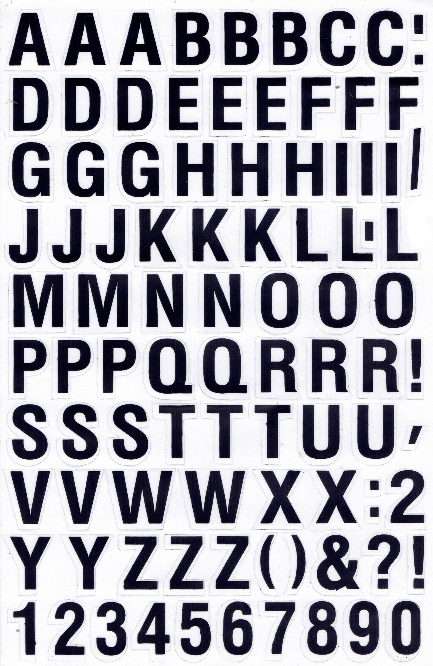 Letters ABC black 20 mm high sticker for office folders children crafts kindergarten birthday 1 sheet 177