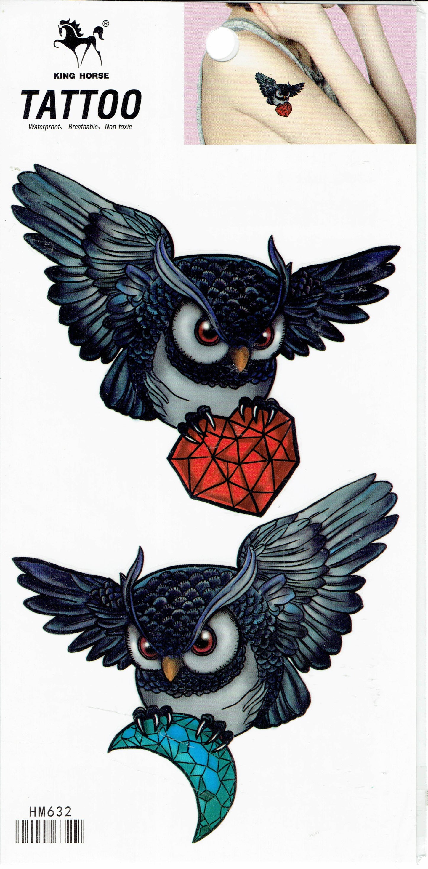 Tattoo - Eule - Aufkleber Sticker für Kinder Erwachsene 1 Bogen selbstklebend 16x10cm 288