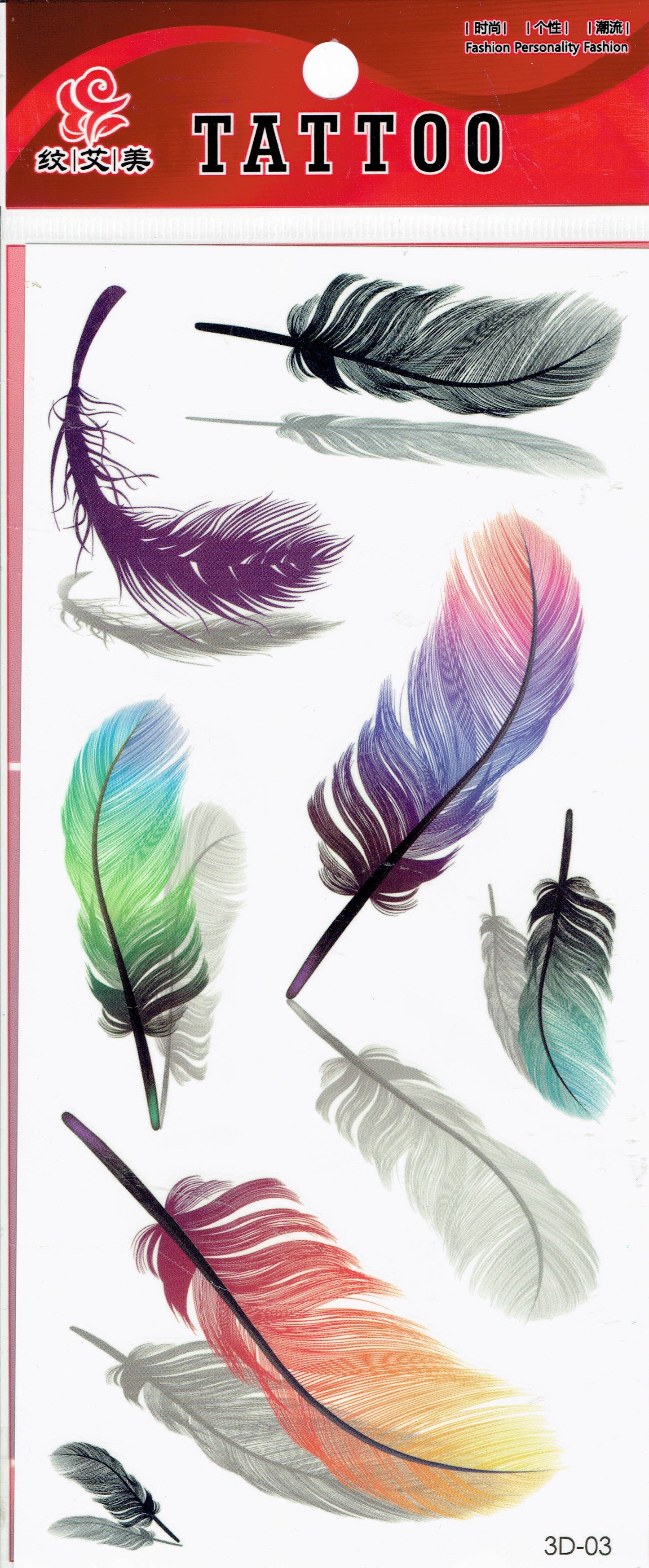 Tattoo - Feder - Aufkleber Sticker für Kinder Erwachsene 1 Bogen selbstklebend 16x10cm 289