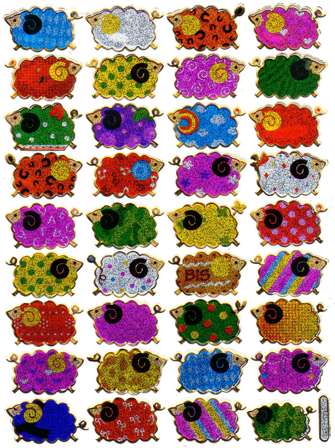 Schaf Schafe Wolle bunt Tiere Aufkleber Sticker metallic Glitzer Effekt Kinder Basteln Kindergarten 1 Bogen 386