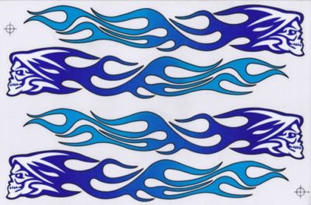 Totenkopf Flammen Feuer blau Aufkleber Sticker Motorrad Roller Skateboard Auto Tuning Modellbau selbstklebend 390