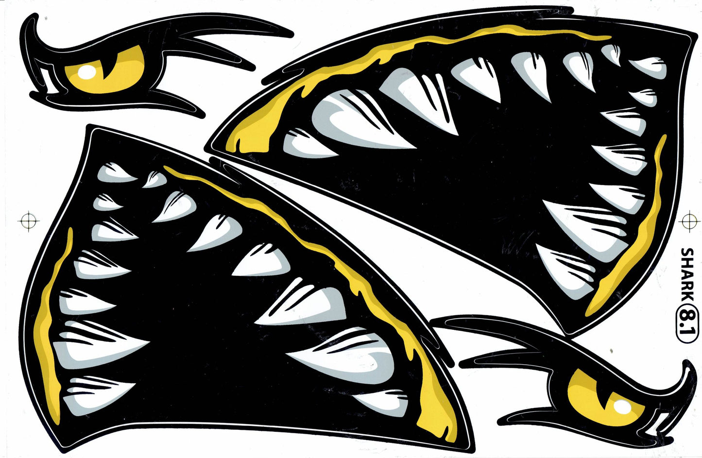 Hai Maul Rachen Schlund Zähne gelb Aufkleber Sticker Motorrad Roller Skateboard Auto Tuning Modellbau selbstklebend 397