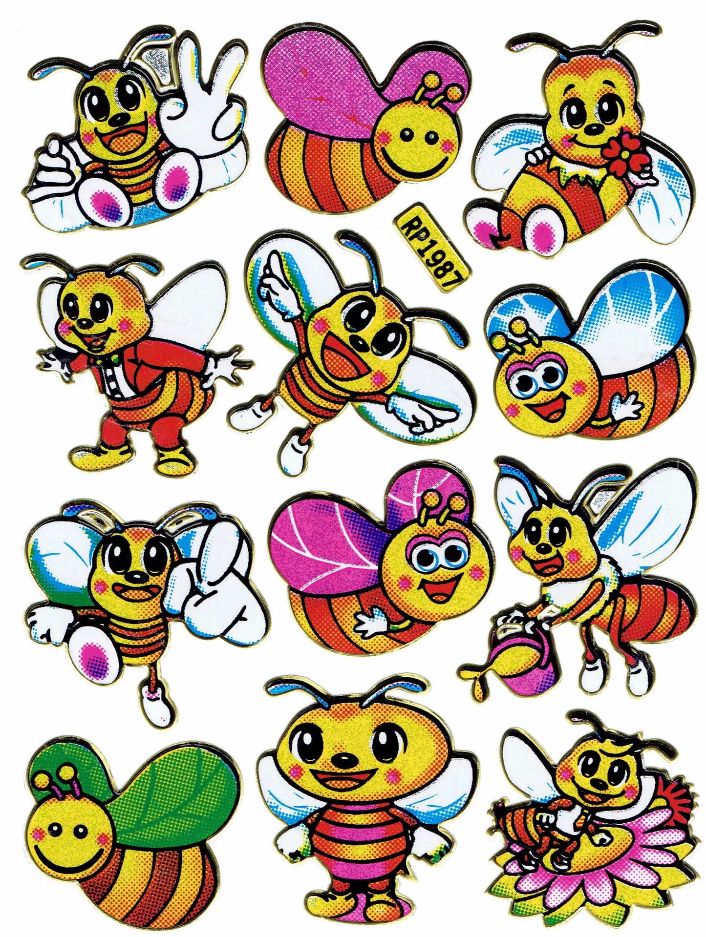 Abeille bourdon guêpe animaux colorés autocollants métallisé effet scintillant artisanat pour enfants maternelle 1 feuille 404
