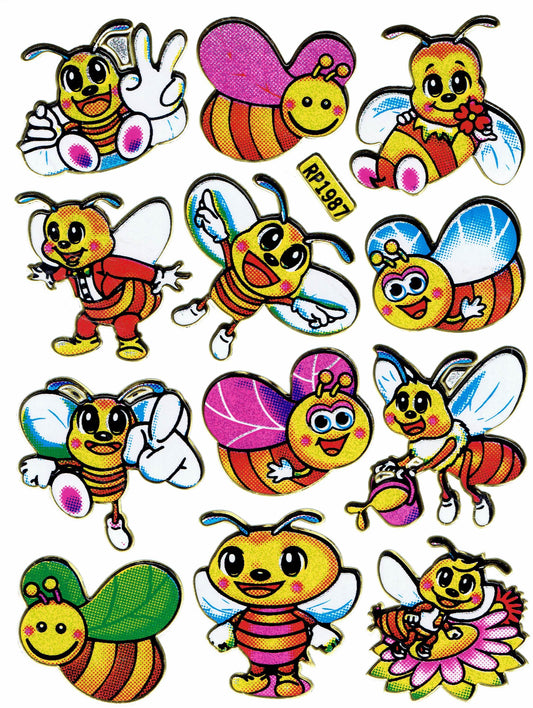 Biene Hummel Wespe bunt Tiere Aufkleber Sticker metallic Glitzer Effekt Kinder Basteln Kindergarten 1 Bogen 404