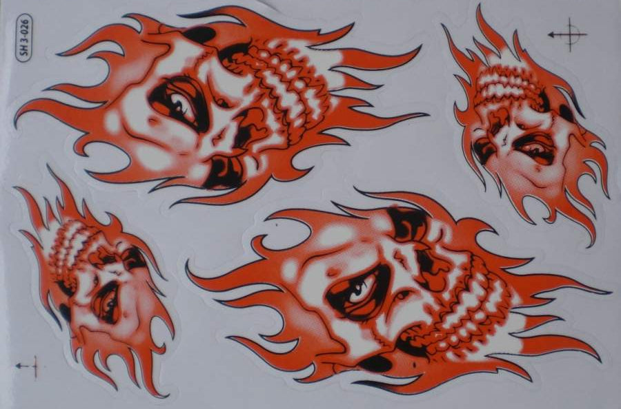 Totenkopf Flammen Feuer orange Aufkleber Sticker Motorrad Roller Skateboard Auto Tuning Modellbau selbstklebend 441