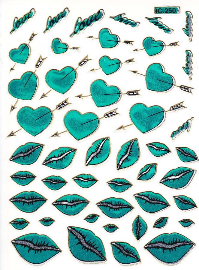 Kussmund Herz Herzen grün Liebe Aufkleber Sticker metallic Glitzer Effekt für Kinder Basteln Kindergarten Geburtstag 1 Bogen 476