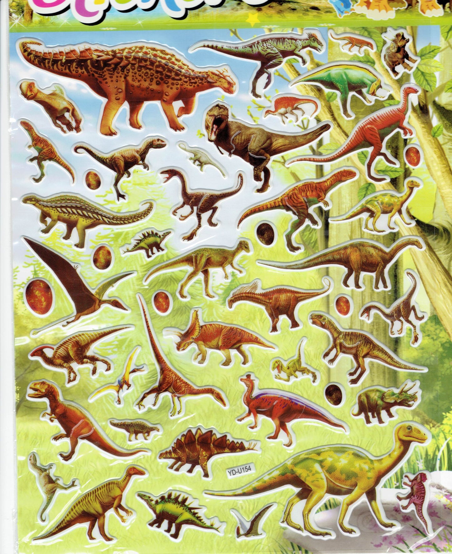 3D Dinosaure Dino Jurassic T-Rex Raptor Autocollant pour Enfants Artisanat Maternelle Anniversaire 1 feuille 555