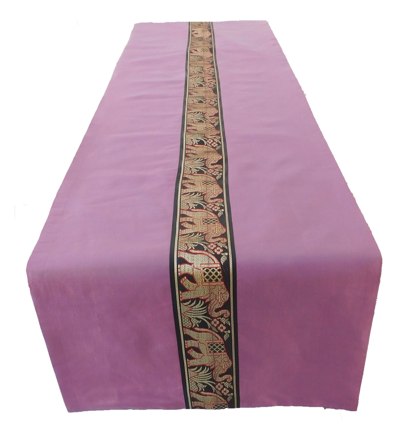 Chemin de table violet motif éléphant fête banquet noël festival anniversaire mariage fête salon cuisine nappe en soie thaïlandaise Thai Silk 200 cm x 45 cm