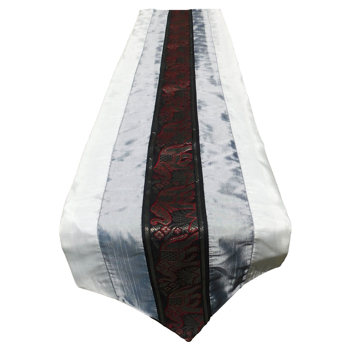 Chemin de table bicolore avec bordure éléphant Festival de Noël Anniversaire Fête de mariage Salon Cuisine Nappe en soie thaïlandaise Soie thaïlandaise