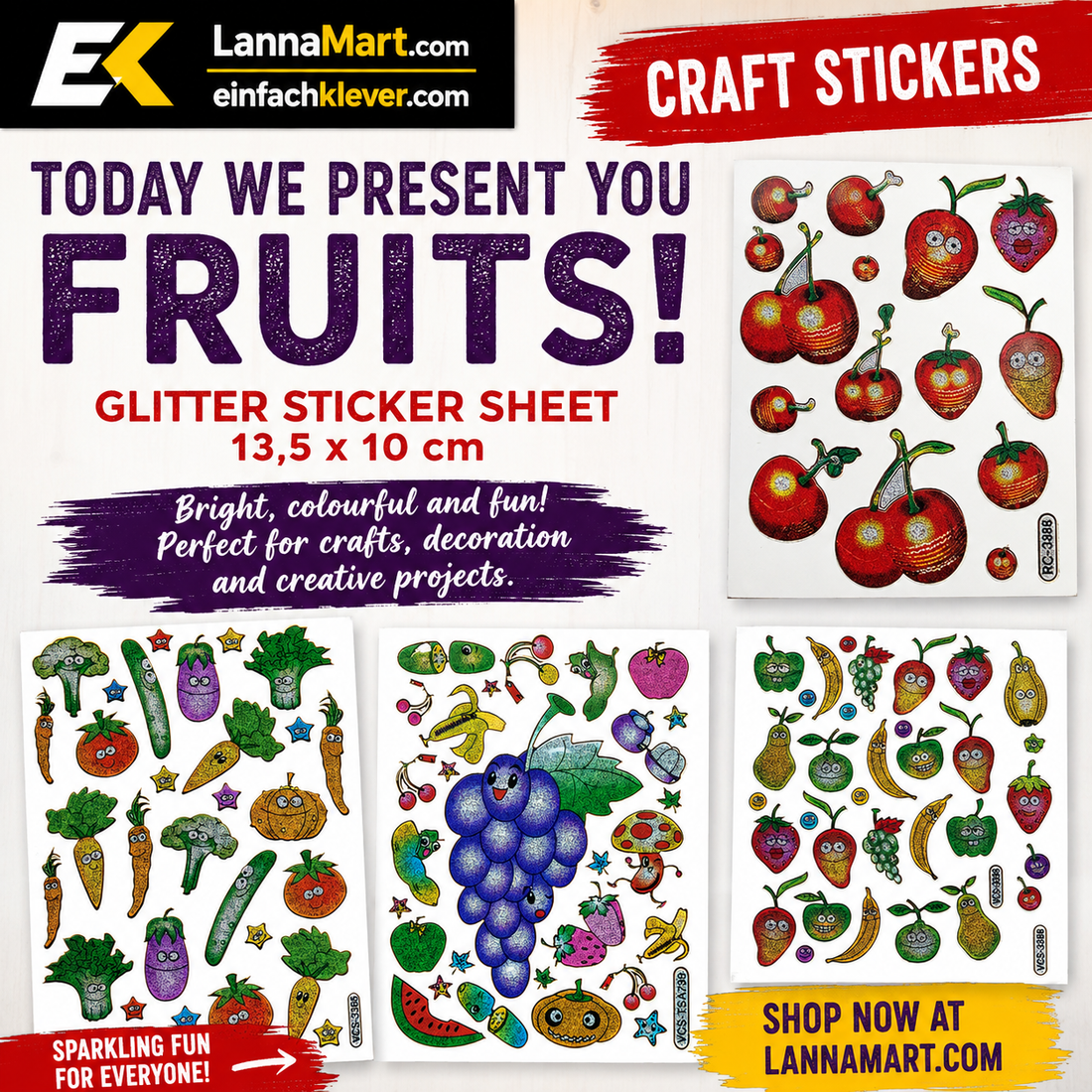 Add a Little Sparkle to Your Creativity – Glitter Fruit Craft Stickers