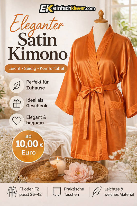 Eleganter Satin Kimono – Leichter Damen Bademantel für Komfort & Stil