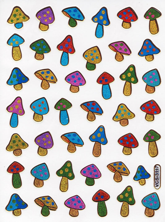 Pilze Pilz Pfiffer bunt Aufkleber Sticker metallic Glitzer Effekt Kinder Basteln Kindergarten 1 Bogen 375