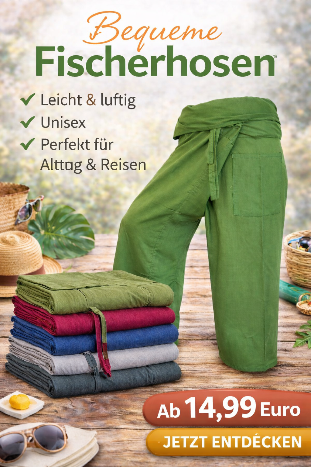 Pantalons de pêcheur multicolores : Pantalons de pêcheur thaïlandais modernes et non genrés en tissu léger pour le yoga et le massage.