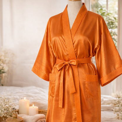 Kimono Robe Damen Long Satin Bademantel Seide Leichter seidiger Bademantel für Brautjungfern Brautparty Loungewear mit Taschen