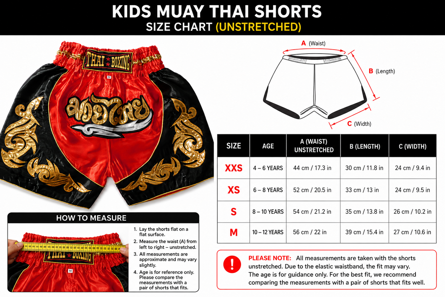 Original Muay Thai Shorts für Kinder Beige Gold | Thaiboxhose XXS-M