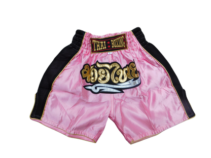 Mini-Format: Trendige Muay Thai Shorts für Kids! (zweifarbig Schwarz Rosa XXS-M)