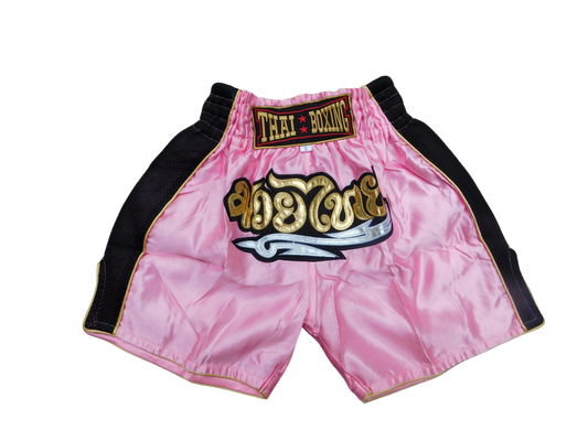 Mini-Format: Trendige Muay Thai Shorts für Kids! (zweifarbig Schwarz Rosa XXS-M)