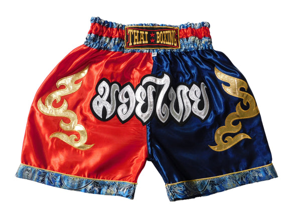 Kampfgeist im Mini-Format: Trendige Muay Thai Shorts für Kids! (zweifarbig Rot Blau XXS-M)