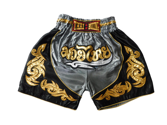 Kampfgeist im Mini-Format: Trendige Muay Thai Shorts für Kids! (Grau - Schwarz  XXS-M)