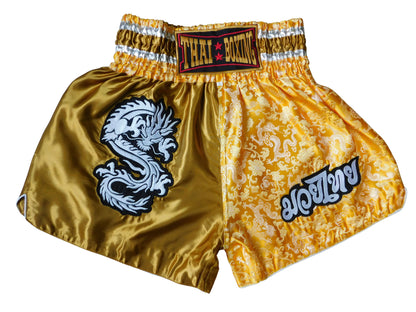 Kraftvoll und Stilvoll: Moderne Muay Thai Shorts für Erwachsene! (Dragon Gold M-L-XL-XXL-3XL)