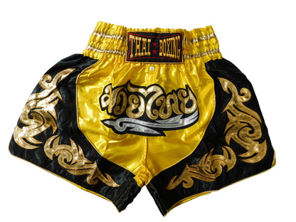 Muay Thai Shorts Gelb Schwarz Gold | Original Thaiboxhose aus Thailand M-3XL