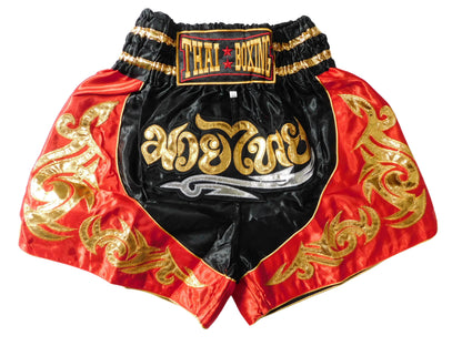 Muay Thai Shorts Rot Schwarz Gold | Original Thaiboxhose aus Thailand M-3XL